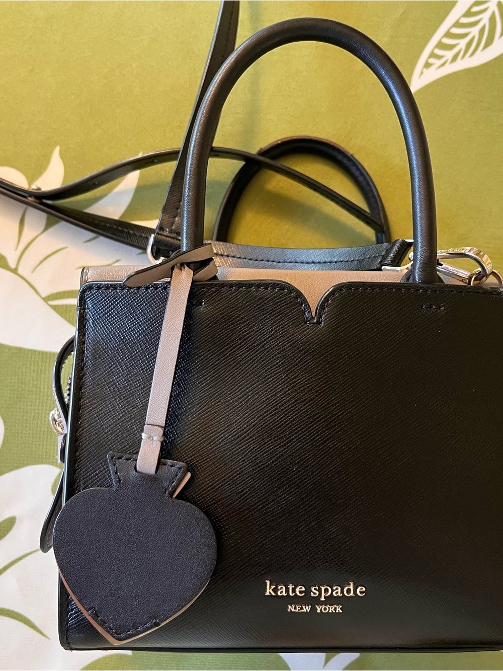 kate spade Black & Taupe Leather Satchel with Heart Tag